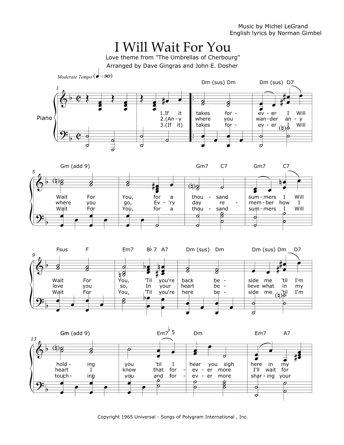 I Will Wait For You (arr. Dave Gingras and John E. Dosher)