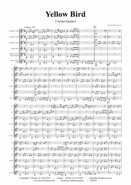 Yellow Bird - Haitian Folk Song - Calypso - Clarinet Quintet (arr. Thomas H. Graf)