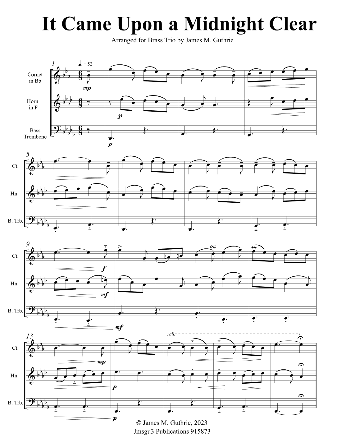 It Came Upon a Midnight Clear for Brass Trio (arr. James M. Guthrie)