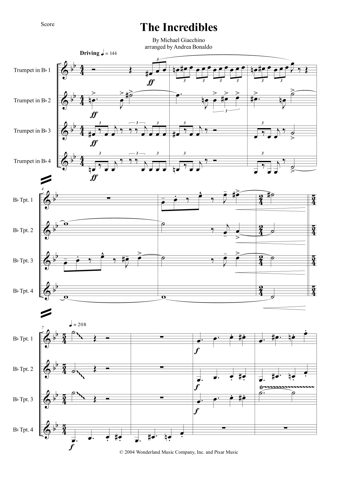 The Incredibles (main Theme) (arr. Andrea Bonaldo)