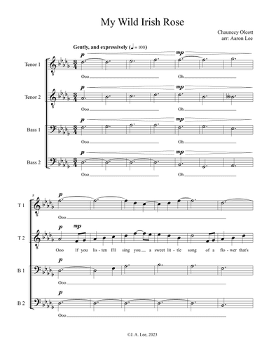 My Wild Irish Rose (for TTBB choir, a cappella) (arr. Aaron Lee)