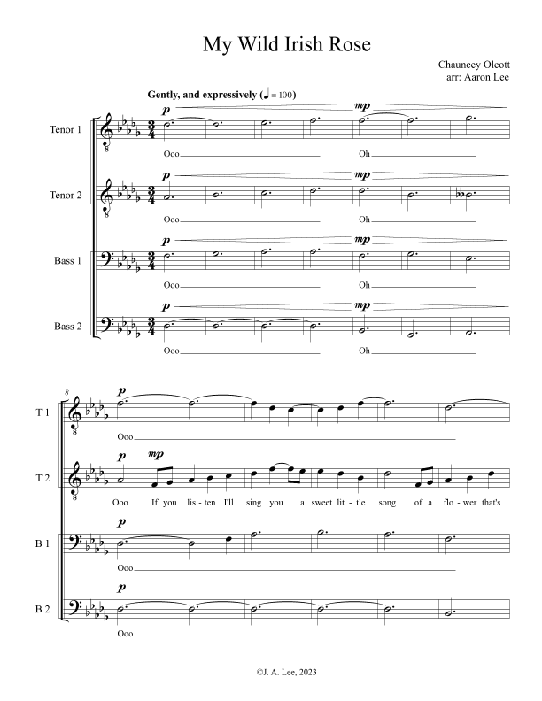 My Wild Irish Rose (for TTBB choir, a cappella) (arr. Aaron Lee)