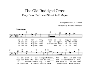 The Old Rugged Cross in E Major - Easy Bass Clef Lead Sheet (arr. Amanda Cerqueira Rodrigues)