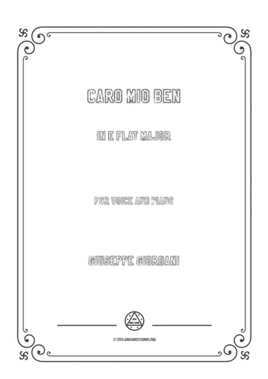 Giordani,Giuseppe-Caro mio ben in E flat Major,for Voice and Piano (arr. MSM)