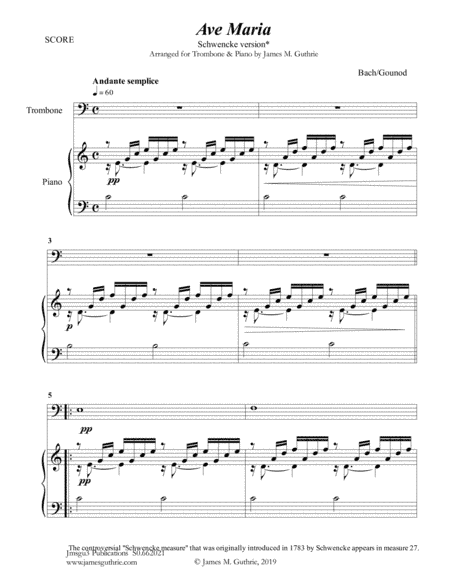 Bach-Gounod: Ave Maria, Schwencke version for Trombone & Piano (arr. James M. Guthrie, ASCAP)