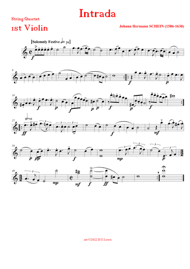 J. Hermann Schein: INTRADA (Little Musical Banquet)--for string quartet (arr. Derrick Thomas Lewis)
