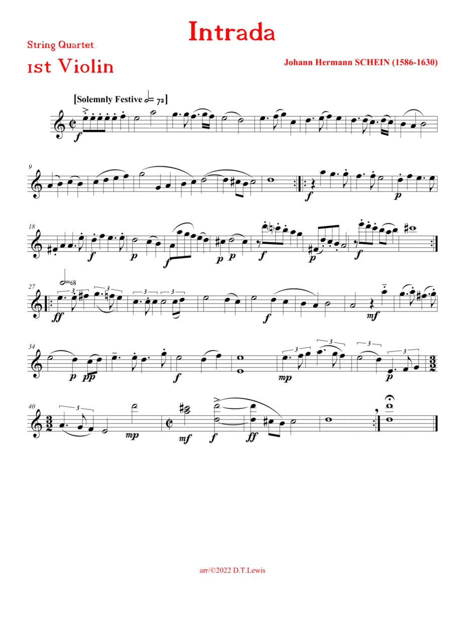 J. Hermann Schein: INTRADA (Little Musical Banquet)--for string quartet (arr. Derrick Thomas Lewis)