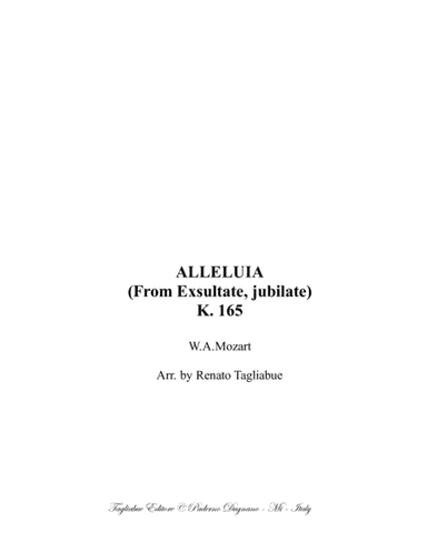 ALLELUIA - K 165 - W.A. Mozart - Arr. for Sax Quartet and Piano - With Parts (arr. Renato Tagliabue)
