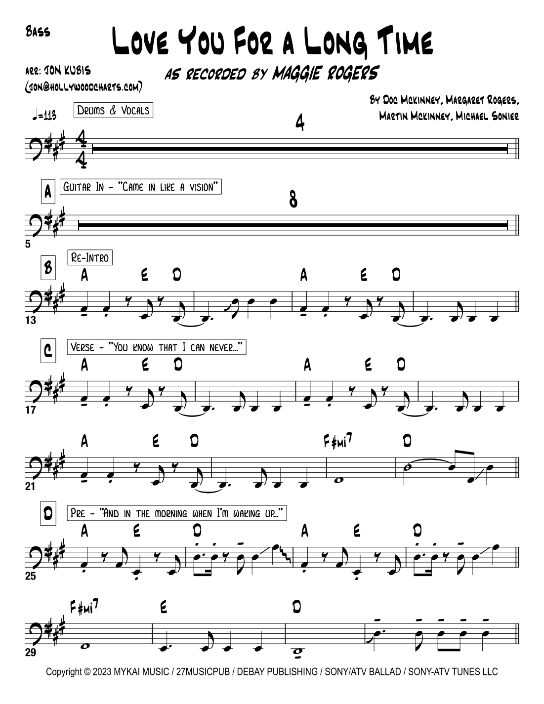 Love You For A Long Time (arr. Hollywood Charts)