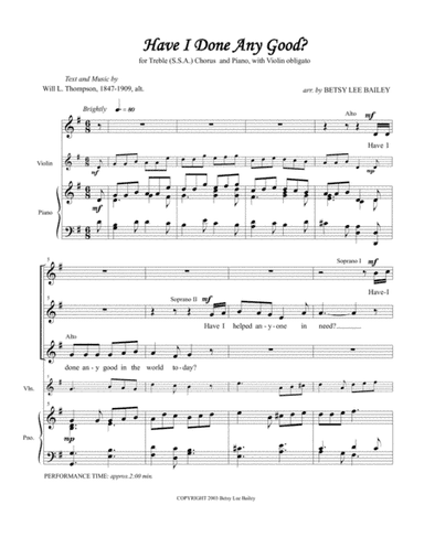 Have I Done Any Good? SSA (arr. Betsy Lee Bailey)