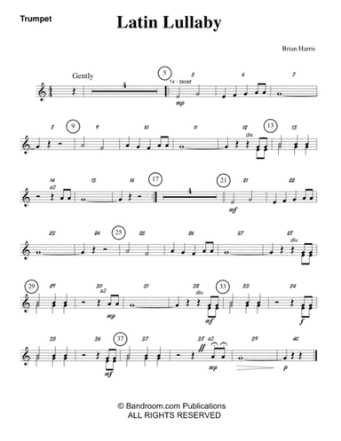 LATIN LULLABY (beginner concert band - very easy - score, parts, and license to photocopy)