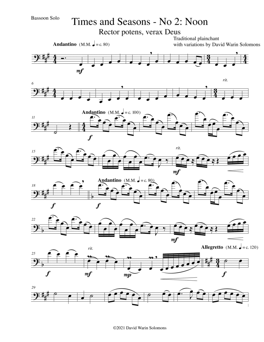 Times and Seasons for bassoon solo No 2: Noon (arr. David Warin Solomons)