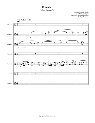 Recordare (from "Requiem") (F) (Viola Septet) (arr. Regis Bookshar)