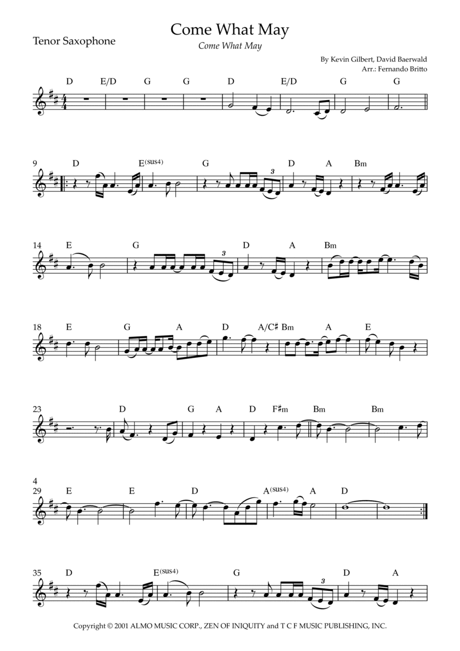 Come What May (arr. Fernando Britto)