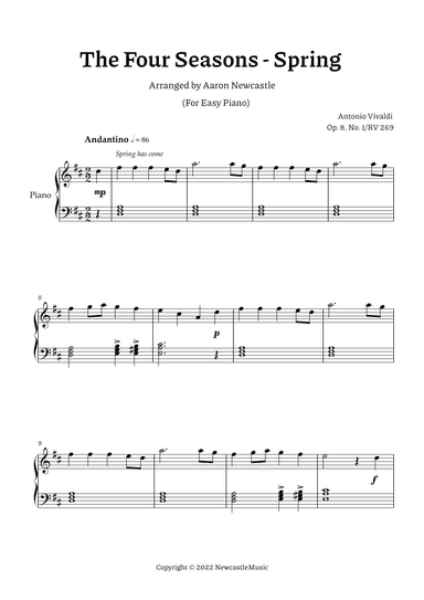 Vivaldi, Spring (The Four Seasons) | D major (arr. Aaron Newcastle)