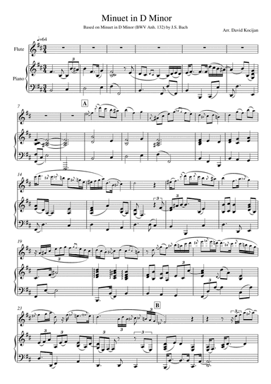 Bach - Minuet in D Minor, BWV Anh. 132 (flute & piano) (arr. David Kocijan)