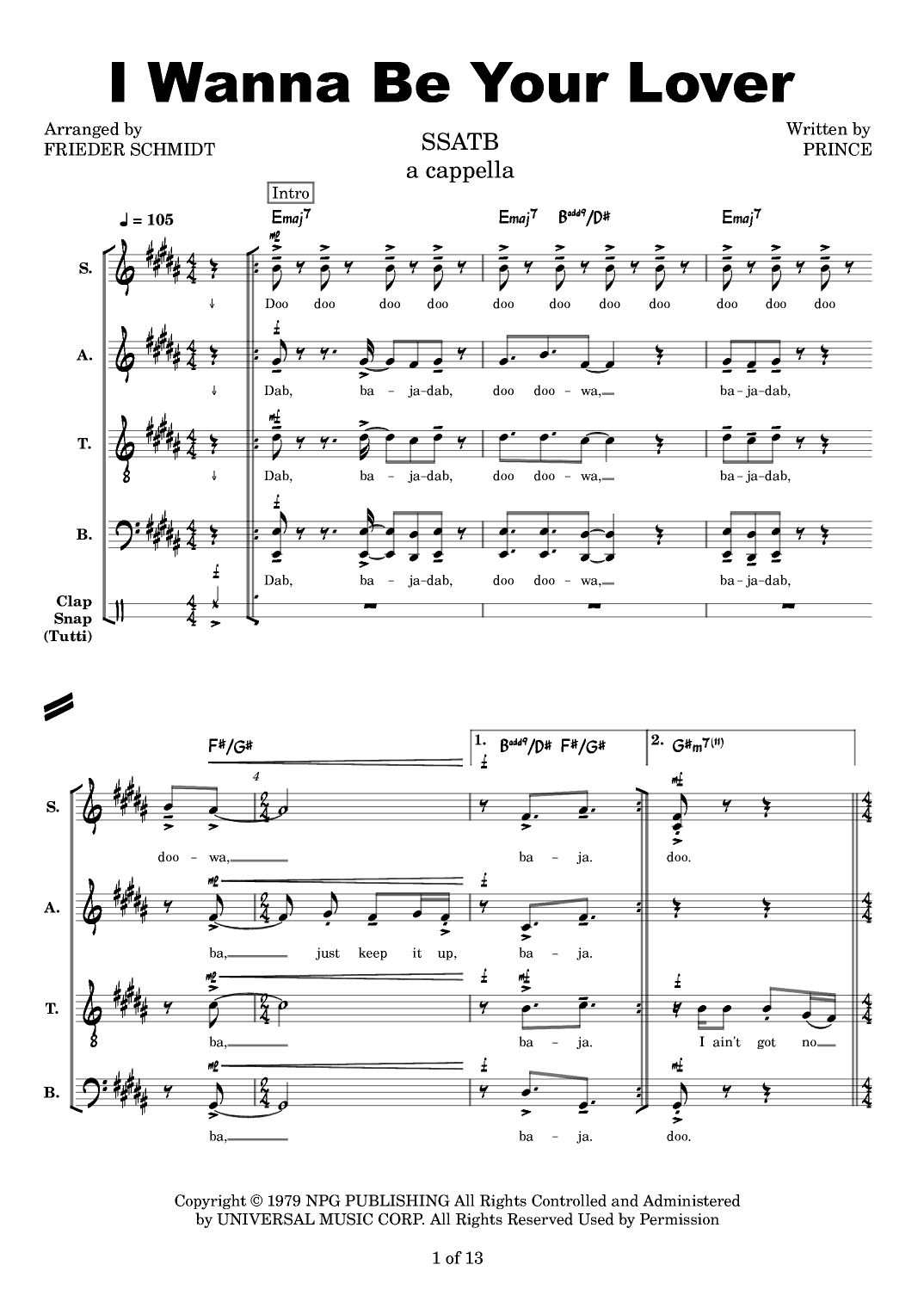 I Wanna Be Your Lover (arr. Frieder Schmidt)