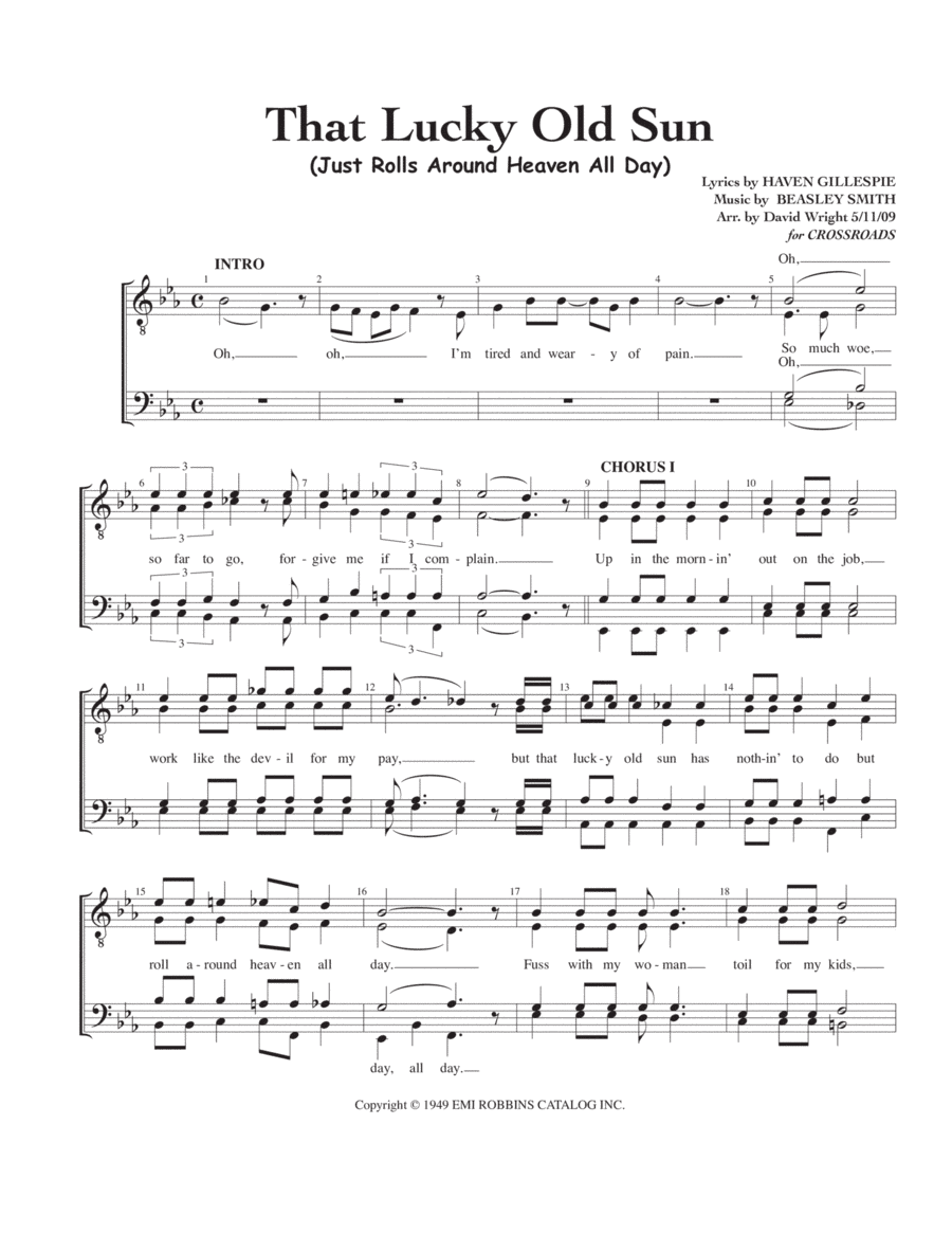That Lucky Old Sun (arr. David Wright)