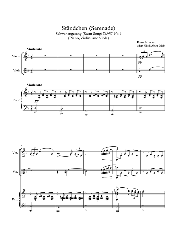 Ständchen (Serenade) - F. Schubert - Trio (piano, Violin, Viola) (arr. Wajdi Abou Diab)