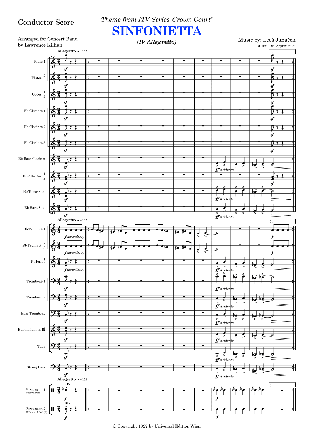 Allegretto from Sinfonietta (British TV Theme from Crown Court) (arr. Lawrence Killian)