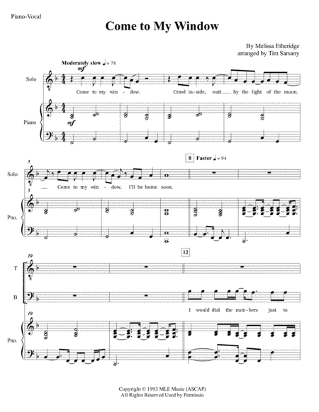 Come To My Window (arr. Tim Sarsany)