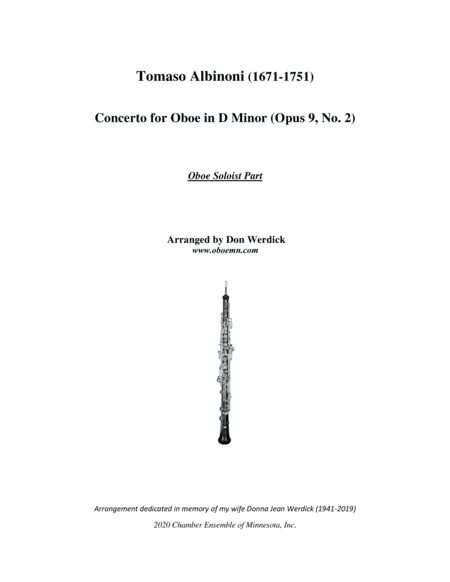 Concerto for Oboe in D Minor, Op. 9 No. 2 (arr. Don Werdick (1946 - ))