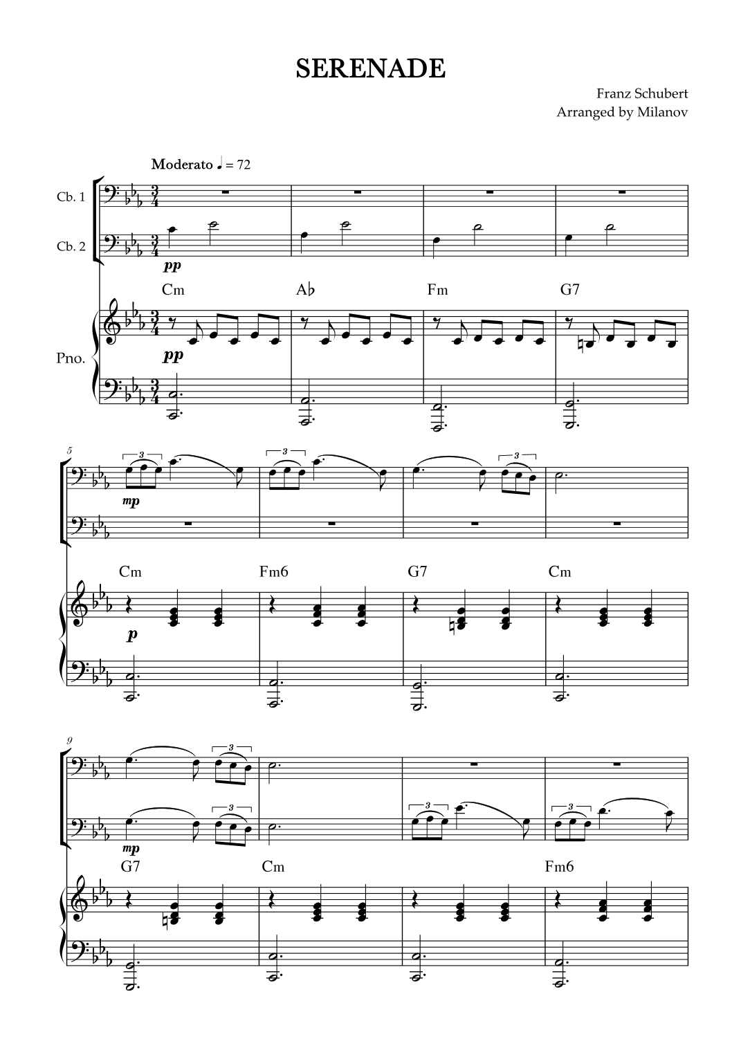 Serenade | Schubert | String bass duet and piano | Chords (arr. Milanov)