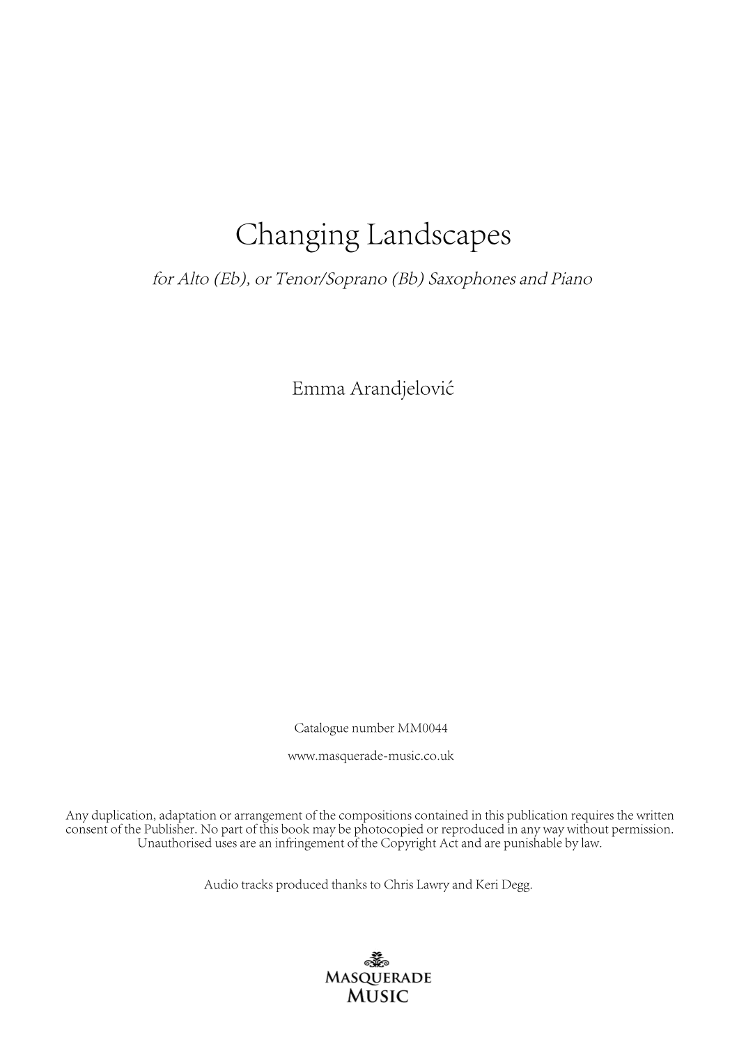 'Changing Landscapes' suite for Eb or Bb saxophone & Piano by Emma Arandjelovi