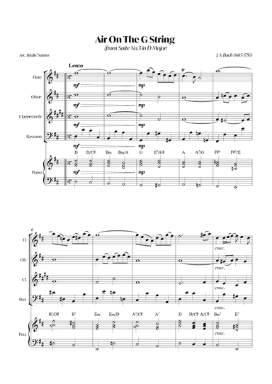 Air On The G String (from Suite No.3 in D Major) (Bach) - Woodwind quartet with Piano (arr. André Alberto Santos)