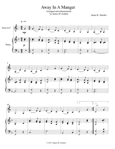 Away In A Manger: for French Horn & Piano (arr. James M. Guthrie, ASCAP)