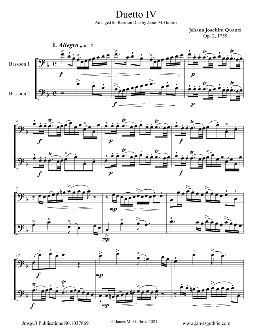 Quantz: Duetto Op. 2 No. 4 for Bassoon Duo (arr. jmsgu3)