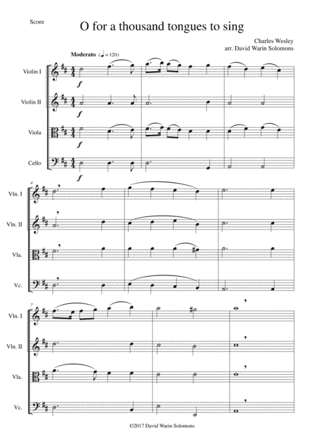 O for a thousand tongues to sing for string quartet (arr. David Warin Solomons)