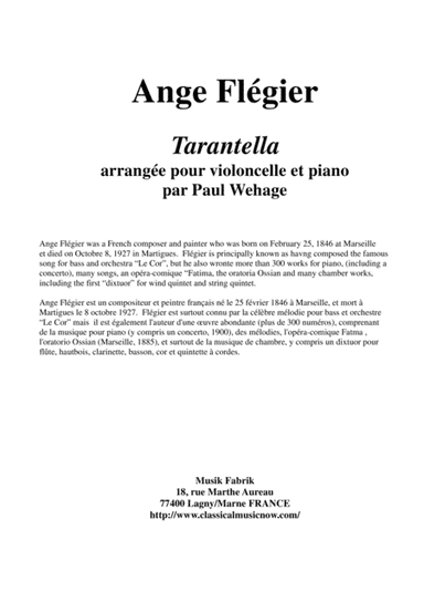 Ange Flégier: Tarantella for cello and piano (arr. Paul Wehage)