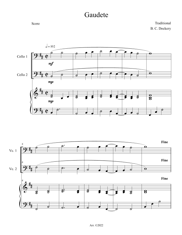 Gaudete (Cello Duet with Piano Accompaniment) (arr. B. C. Dockery)