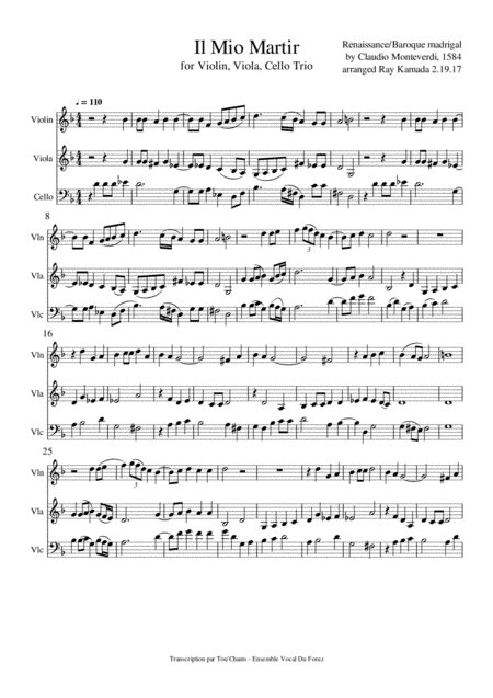 Il Mio Martir, by Claudio Monteverdi (arr. Ray Kamada)