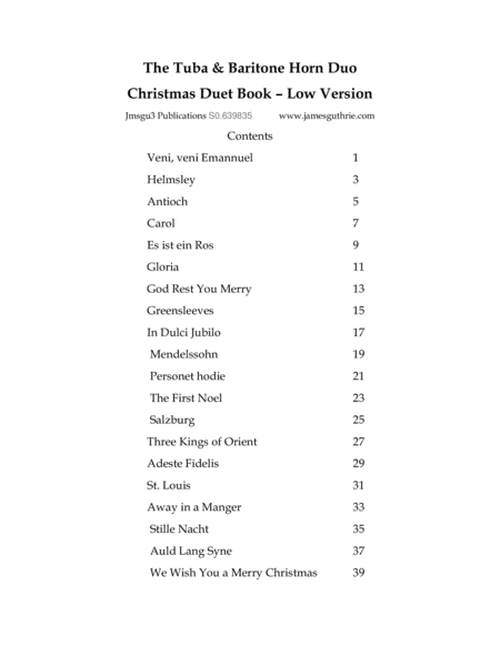 The Tuba & Baritone Horn Christmas Duet Book - Low Version (arr. James M. Guthrie, ASCAP)