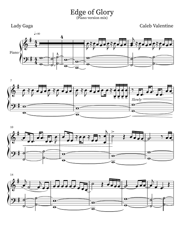 Edge of Glory (Piano version) (arr. Caleb Valentine)