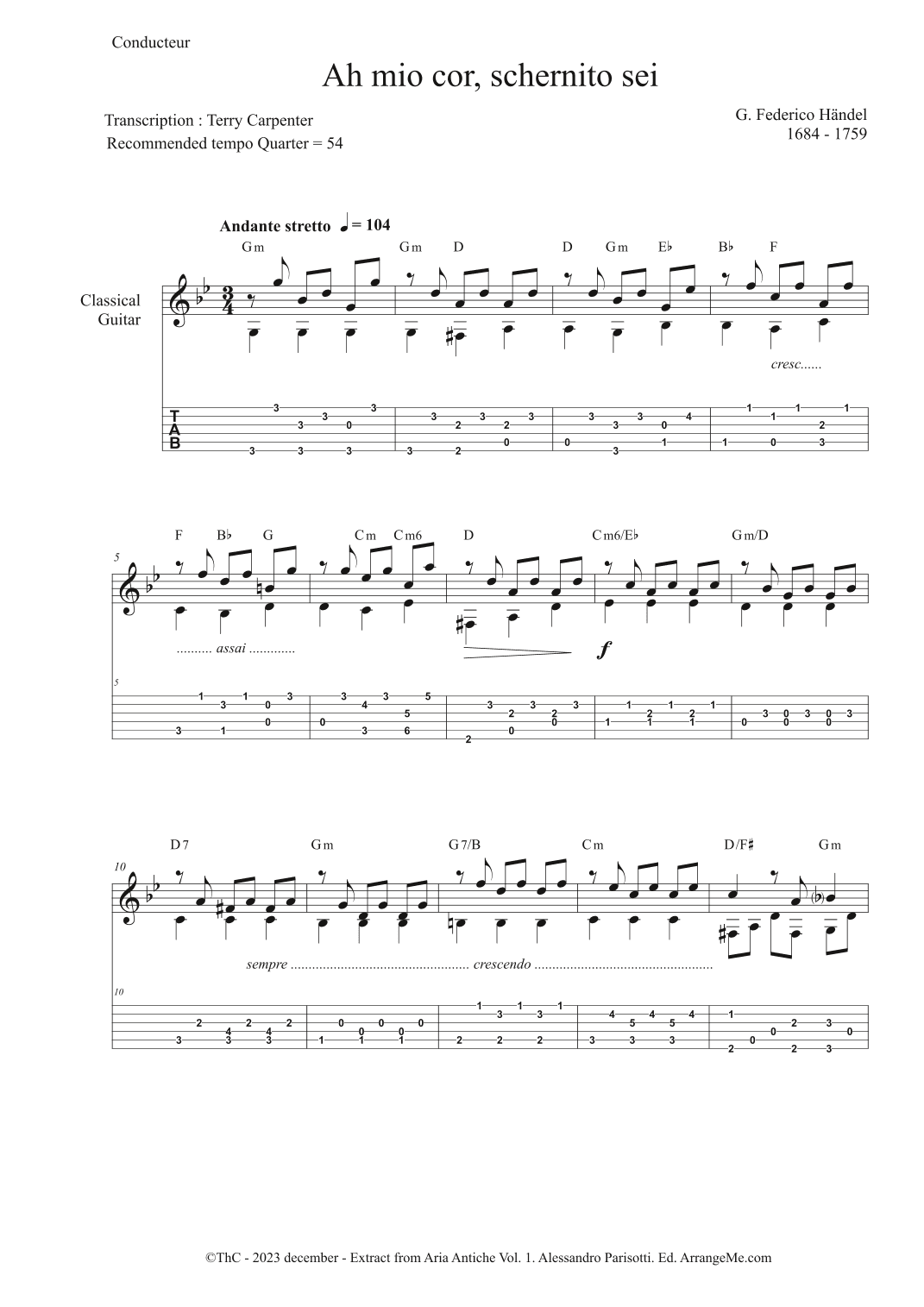 Ah mio cor ( Extract from Aria Antiche Vol.1 ) (arr. Terry Carpenter)