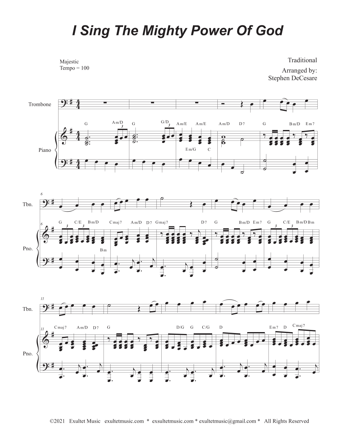 I Sing The Mighty Power Of God (Trombone solo - Piano accompaniment) (arr. Stephen DeCesare)