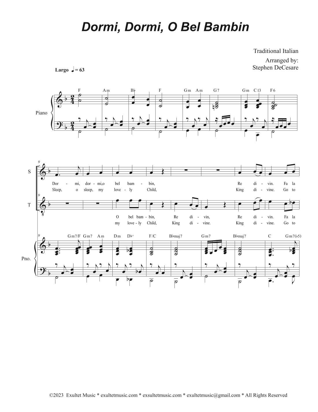 Dormi, Dormi, O Bel Bambin (2-part choir - (Soprano and Tenor) (arr. Stephen DeCesare)