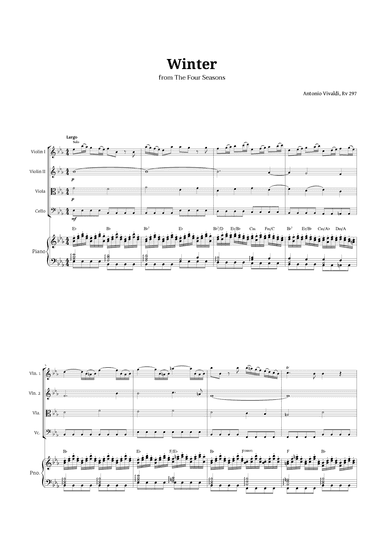 Largo from Winter by Vivaldi for String Quartet and Piano with Chords (arr. Langanho)