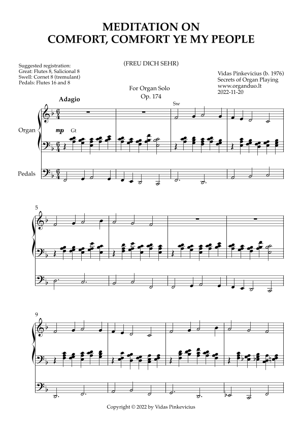 Meditation on Comfort, Comfort Ye My People, Op. 174 (Organ Solo) by Vidas Pinkevicius