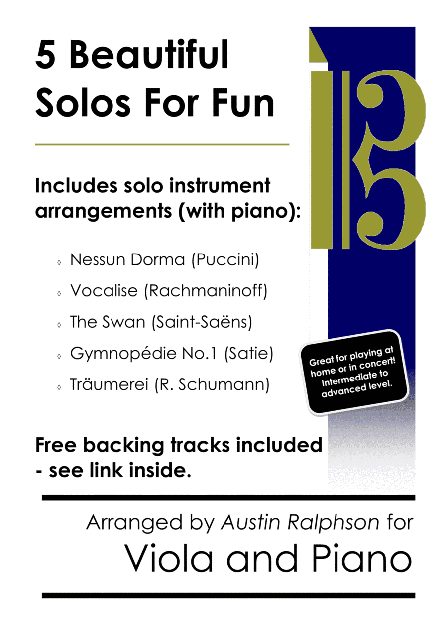 5 Beautiful Viola Solos for Fun - with FREE BACKING TRACKS and piano accompaniment to play along (arr. Austin Ralphson)