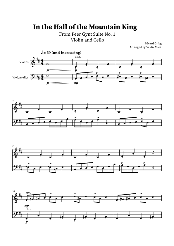 In The Hall Of The Mountain King - Violin and Cello Duet (arr. Valdir Maia)