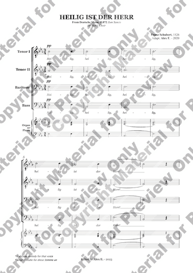 Heilig ist der Herr - For Men's Choir (Full Score TTBB with accompaniment) (arr. Alex E.)