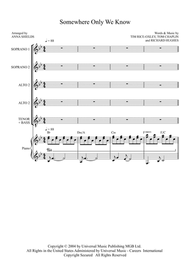 Somewhere Only We Know (arr. Anna Shields)
