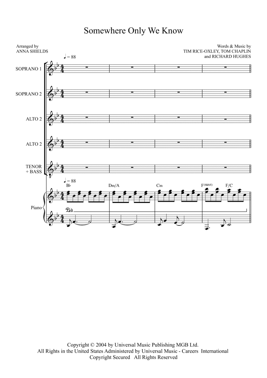 Somewhere Only We Know (arr. Anna Shields)