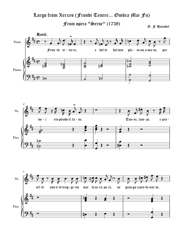 Largo from Xerxes (Frondi Tenere... Ombra Mai Fu) - G major (G-dur)