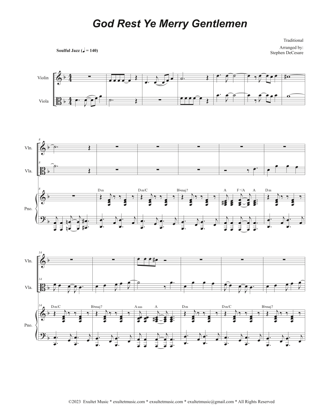 God Rest Ye Merry Gentlemen (Duet for Violin and Viola) (arr. Stephen DeCesare)