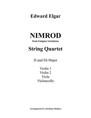 Nimrod (From Enigma Variations) String Quartet-Two Tonalities Included (arr. Abraham Maduro)